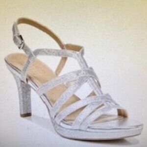 Naturalizer BAYLOR Strappy Platform Dress Sandal | Silver Glitter, Sz 9 NEW